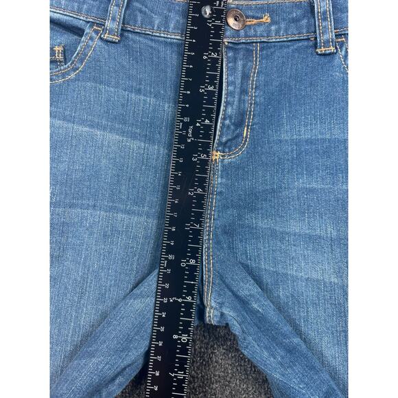 OshKosh Girls Jeans Floral Patchwork Straight Leg Size 12 Blue Denim Stretch - Picture 7 of 8